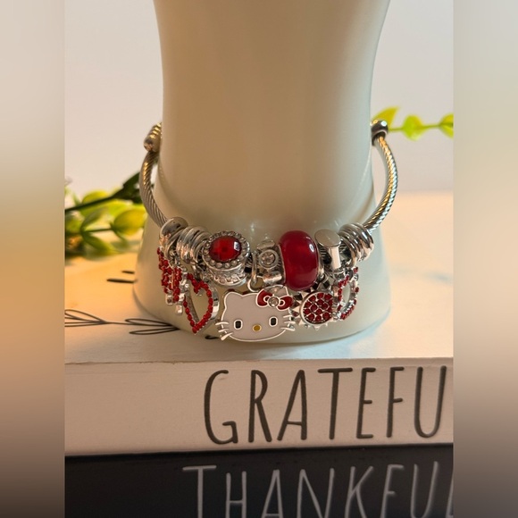 Hello Kitty Silver and Red Charm Bracelet with Playful Accents Adjustable Band - Picture 8 of 8